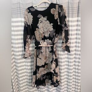 Calvin Klein Black and Cream Midi Dress